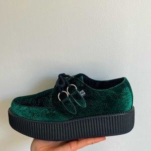 Green Velvet Tuk platforms, excellent condition